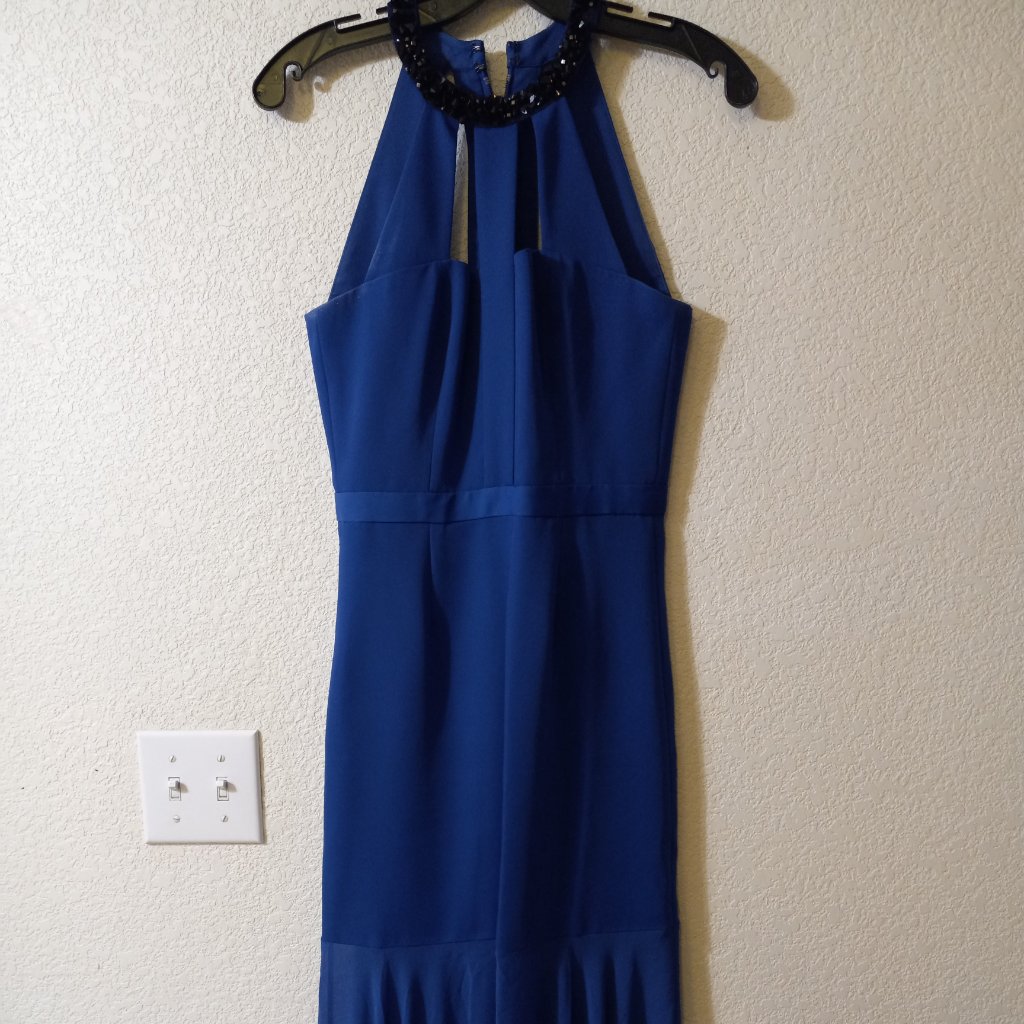 Bcbgmaxazria Leonora Royal Blue Illusion Skirt Maxi Gown Size 02